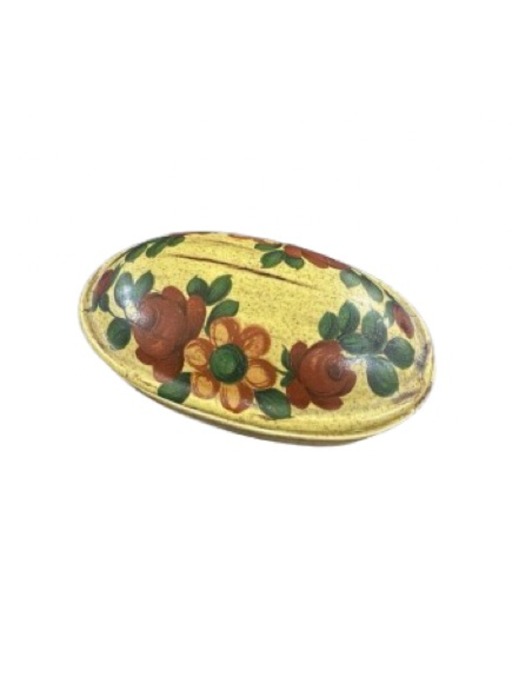 Vintage Hand Painted Trinket Dish Box w/ Lid Floral Small * Small Chip Under Lid
